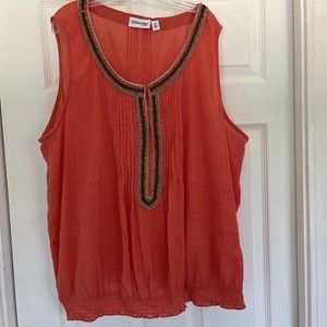 St Johns bay orange 100% cotton crepe beaded tribal trim boho tank top xxl